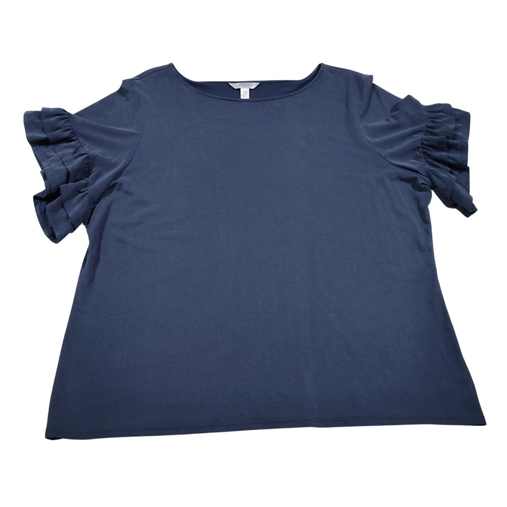 Time and Tru Women XXXL 22 Blue Cove Ruffle Sleeve Modal Blend Top TTL19012